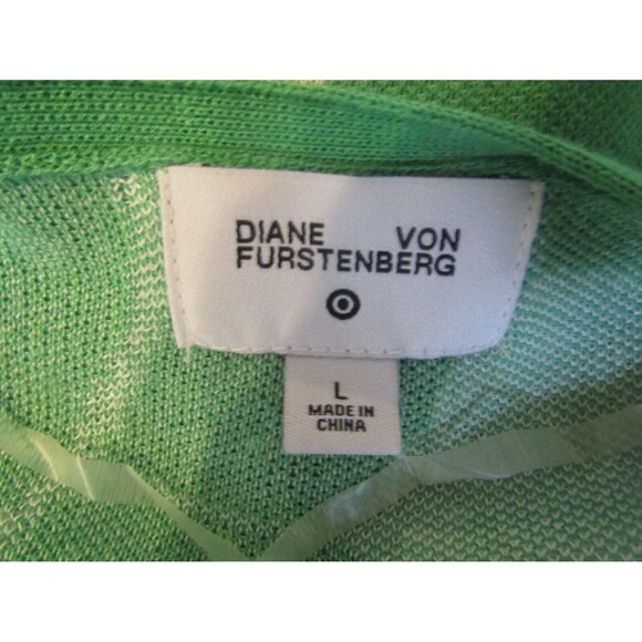 Diane Von Furstenberg Sweater Wrap Mini Dress Green Floral Long Sleeve Size L - Picture 6 of 8